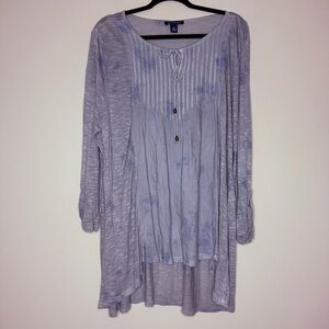 BANDOLINO Daniella Boho Blue Tie Dye Flowy Oversized Tunic Top